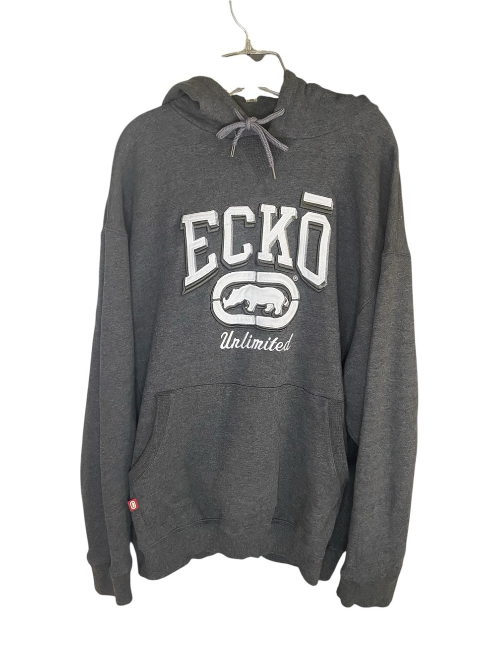 Ecko Unltd Gray Embroidered Logo Pullover Hoodie Men’s Streetwear Y2K, size XL